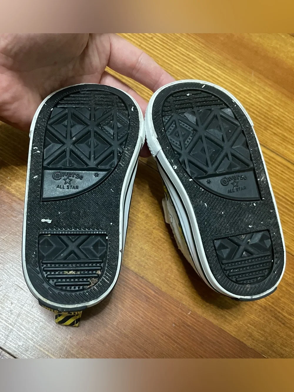 Converse Toddler White Canvas Sneakers w Yellow & Black Construction Vehicles